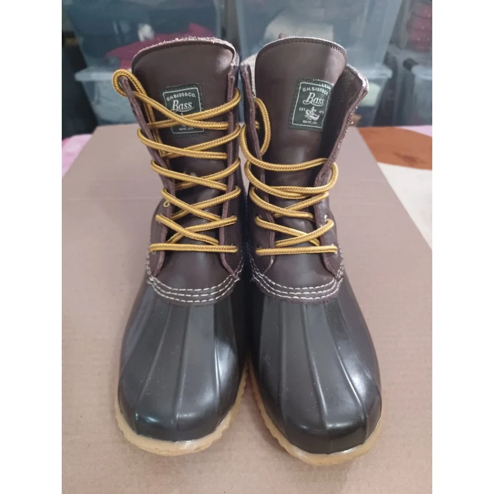 G.H Bass Harlequin Brown Leather Lace Up Ankle Rain Duck Boots Womens Size 9